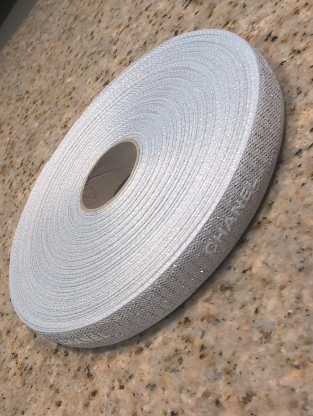 CHANEL Sparkly Glitter White Ribbon Spool